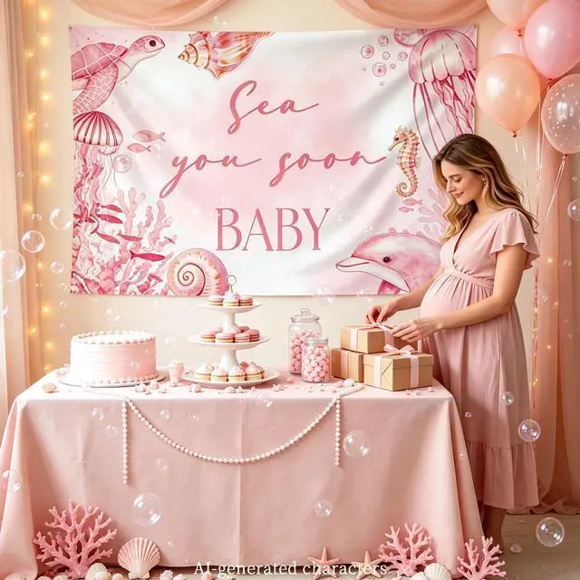 Alt view image 4 of 7 - Sea You Soon Baby Shower Decorations Ocean Baby Shower Backdrop Banner Sign | 5x3ft Sea You Soon Backdrop Sign Ocean Under The Sea Baby Shower Decorations Summer Welcome Newborn Baby Party Supplies