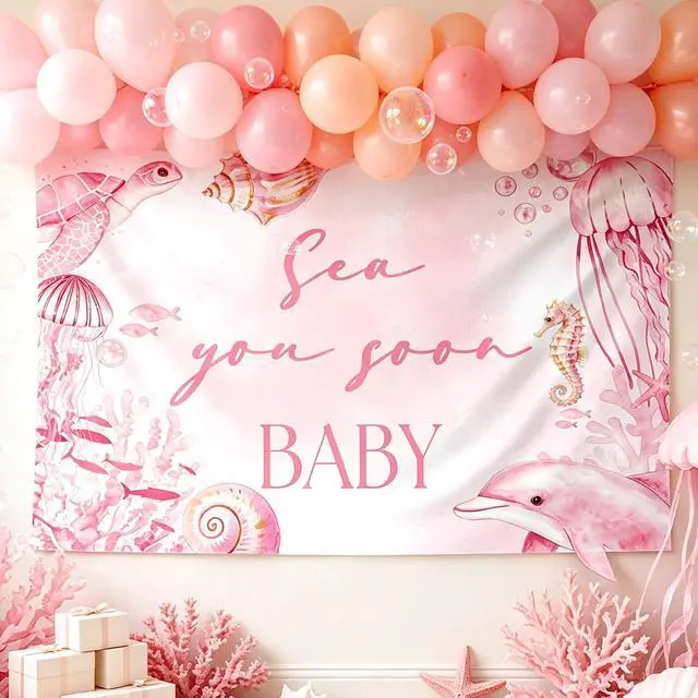 Alt view image 7 of 7 - Sea You Soon Baby Shower Decorations Ocean Baby Shower Backdrop Banner Sign | 5x3ft Sea You Soon Backdrop Sign Ocean Under The Sea Baby Shower Decorations Summer Welcome Newborn Baby Party Supplies