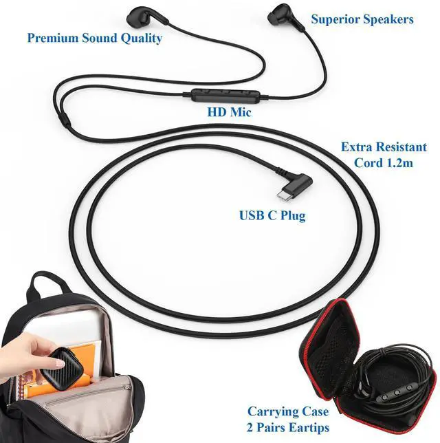Alt view image 5 of 7 - USB C Earbuds Wired Type C Headphone Earphones for iPad 10th Black | C Plug Headphones for iPhone 17 Pro 16 15 for Samsung S26 S21 S25 S24 with Microphone Volume Control School Student Headset