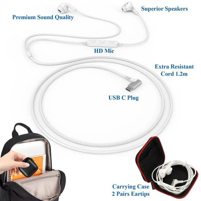 Alt view image 4 of 7 - ACANACA USB C Earbuds Wired Type C Headphone Earphones for iPad 10th White | C Plug Headphones for iPhone 17 Pro 16 15 for Samsung S26 S21 S25 S24 with Microphone Volume Control School Student Headset