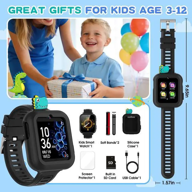 Alt view image 7 of 7 - Smart Watch for Kids with 39 Puzzle Games - HD Touch Screen Kids Watch, Camera, Music Player, Alarm Clock, Calculator, Pedometer, Flashlight, Puzzle Game for 3-12 Year Old Gifts for Boys