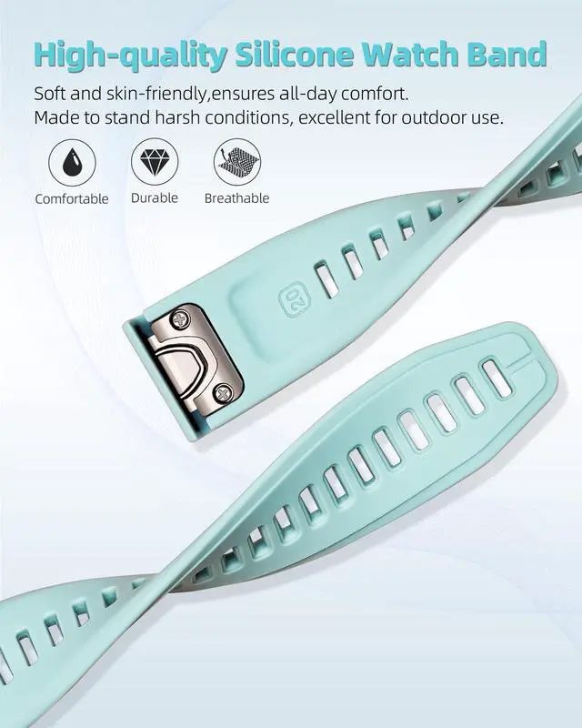 Alt view image 4 of 5 - 20mm Watch Band for Garmin fenix 5s 6s 7s, Quickfit 20 Bands Rose Gold Silicone WHITE and SEA FOAM Bundle