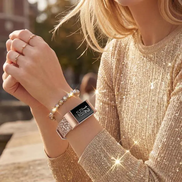 Alt view image 3 of 3 - Bling Bands Compatible with Fitbit Charge 2 Band, Women Strap Shiny Glitter Leather Replacement Bands Compatible with Fitbit Charge 2 Wristbands