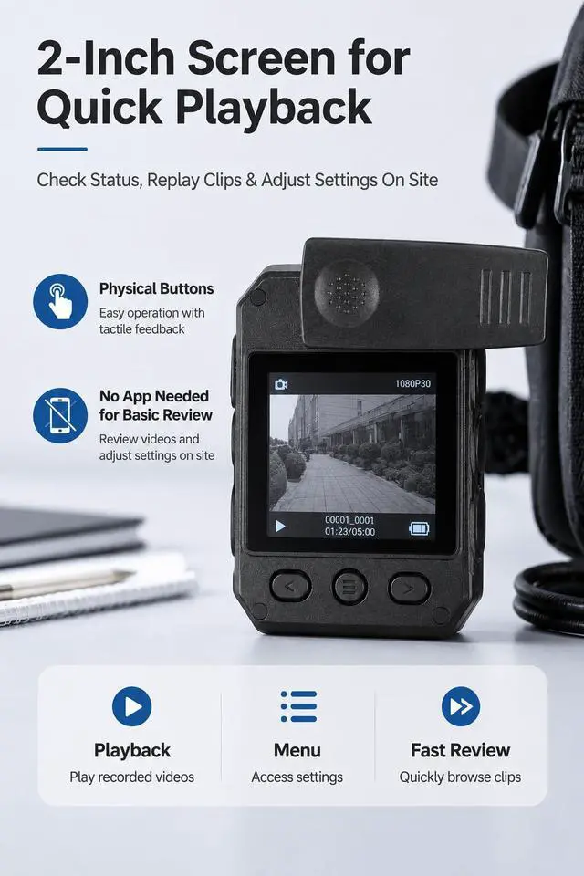 Alt view image 7 of 7 - 10 Hours Body Cameras with Audio and Video Recording, Real 1080P Body Cam for Security Guards, 2-Inch Screen Bodycam with Clear IR Night Vision, USB-C, 360° Clip