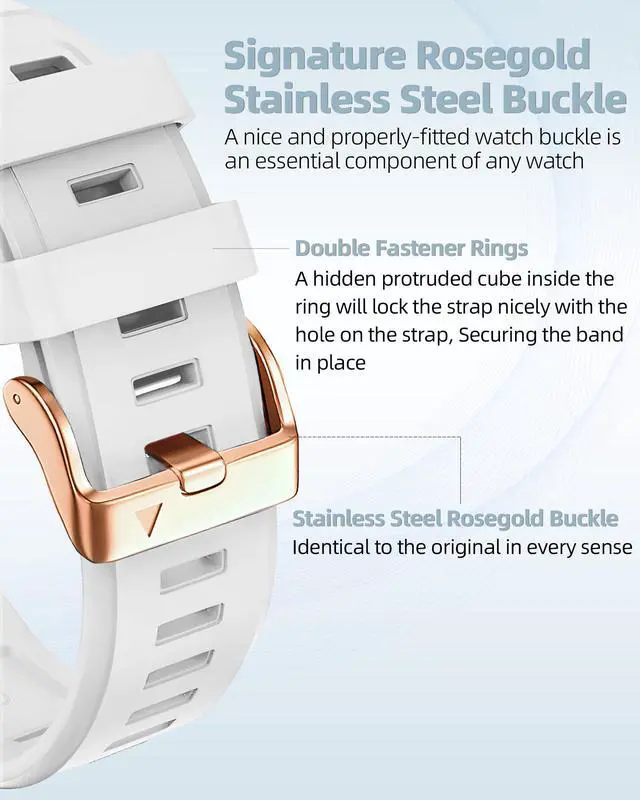 Alt view image 2 of 5 - 20mm Watch Band for Garmin fenix 5s 6s 7s, Quickfit 20 Bands Rose Gold Silicone WHITE and SEA FOAM Bundle