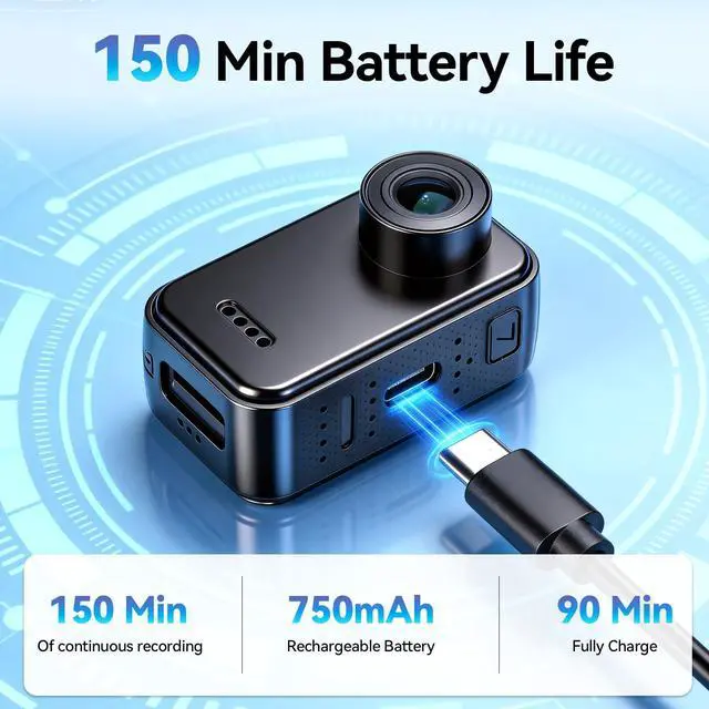 Alt view image 4 of 4 - 4K Mini Body Camera,Thumb Camera,Mini Body Sports Action Camera with 64GB Storage, Hands Free POV Magnetic Wearable Cam, Thumb Size Mount Anywhere for Cycling Hiking Running Vlogging Pet Walking