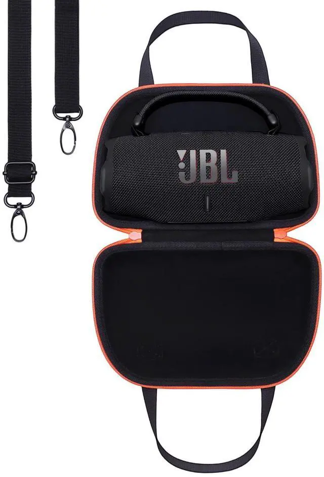 Main image of LTGEM Case Compatible with JBL Charge 6 /Charge 5 /Charge 4 Portable Speaker with Removable Strap, Black+Orange Zipper