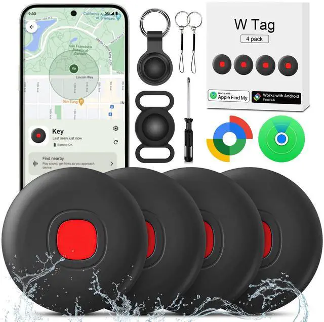 Main image of Air Tracker for Android or iOS, Tracker Tags-4 Pack Dual System Bluetooth Tracker Waterproof Work with iOS Find My and Google Find Hub App Finder for Wallets,Bags,Suitcases