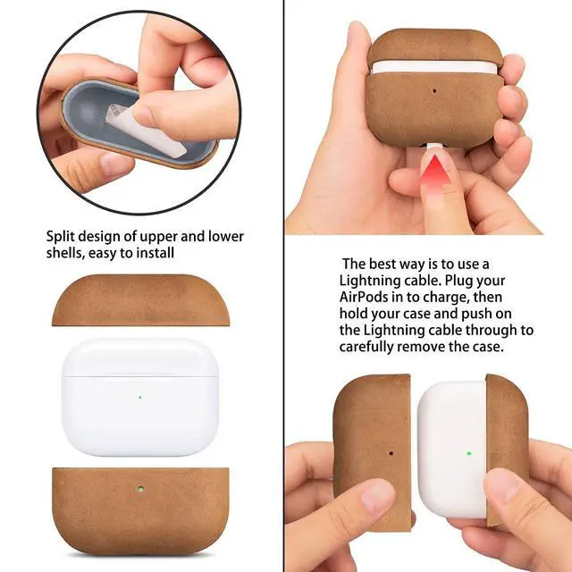 Alt view image 4 of 7 - for AirPods Pro Case Leather Cover, Vintage Patina Indiana-Jones Style Leather Case for AirPods Pro 1st Gen 2019, Handcrafted, Tan Brown