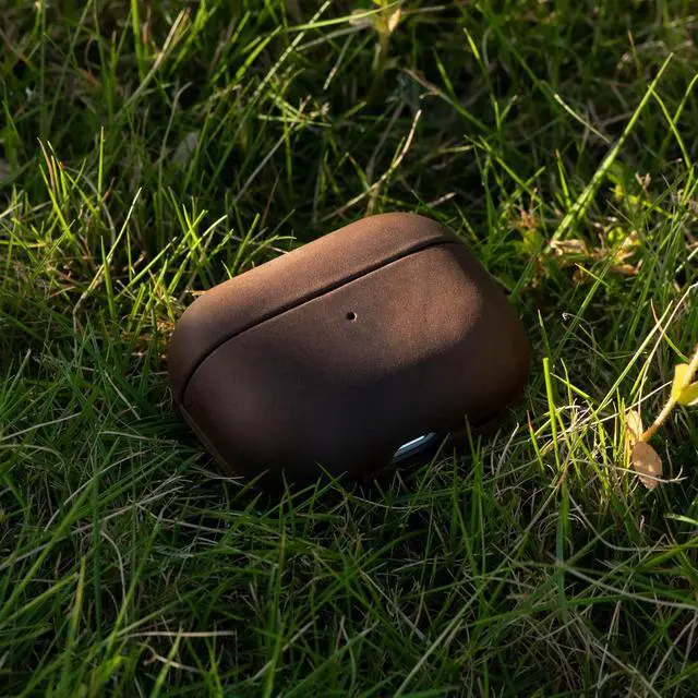 Alt view image 7 of 7 - for AirPods Pro Case Leather Cover, Vintage Patina Indiana-Jones Style Leather Case for AirPods Pro 1st Gen 2019, Handcrafted, Dark Brown
