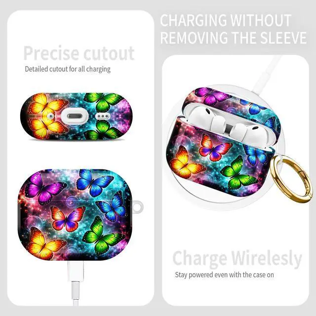 Alt view image 3 of 7 - Compatible with AirPod Pro 3rd Gen(2025) Case,Protective Case for AirPod Pro 3rd Gen, Shockproof with Carabiner, Wireless Charging Compatible for Women Men(Colorful Butterflies)