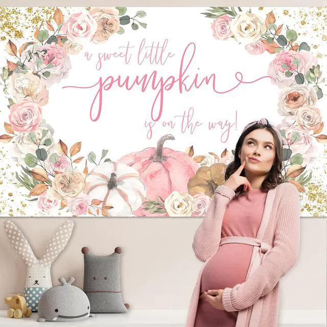 Alt view image 5 of 7 - Pumpkin Baby Shower Backdrop Pink Fall Baby Shower Decorations | Little Pumpkin is on The Way Banner, Pumpkin Baby Shower Banner, Photo Booth Props, Pumpkin Baby Shower Party Supplies,7x5ft
