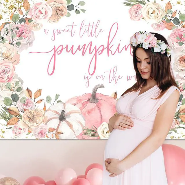 Alt view image 6 of 7 - Pumpkin Baby Shower Backdrop Pink Fall Baby Shower Decorations | Little Pumpkin is on The Way Banner, Pumpkin Baby Shower Banner, Photo Booth Props, Pumpkin Baby Shower Party Supplies,7x5ft
