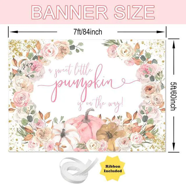 Alt view image 2 of 7 - Pumpkin Baby Shower Backdrop Pink Fall Baby Shower Decorations | Little Pumpkin is on The Way Banner, Pumpkin Baby Shower Banner, Photo Booth Props, Pumpkin Baby Shower Party Supplies,7x5ft
