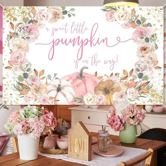 Alt view image 3 of 7 - Pumpkin Baby Shower Backdrop Pink Fall Baby Shower Decorations | Little Pumpkin is on The Way Banner, Pumpkin Baby Shower Banner, Photo Booth Props, Pumpkin Baby Shower Party Supplies,7x5ft