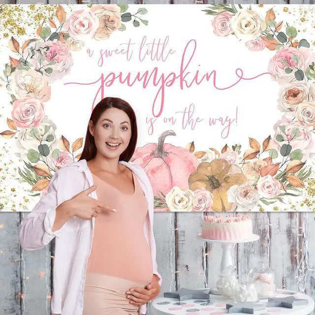 Alt view image 7 of 7 - Pumpkin Baby Shower Backdrop Pink Fall Baby Shower Decorations | Little Pumpkin is on The Way Banner, Pumpkin Baby Shower Banner, Photo Booth Props, Pumpkin Baby Shower Party Supplies,7x5ft