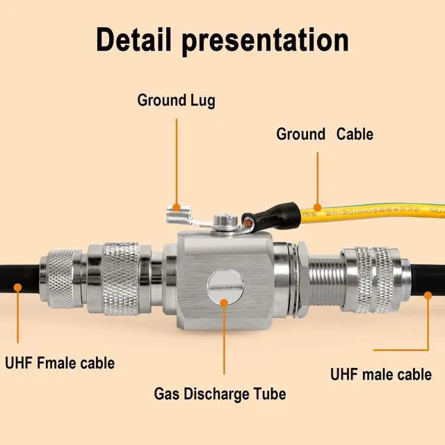 Alt view image 4 of 5 - XRDS-RF UHF Lightning Arrestor PL-259 Lightning Surge Protector PL259 Plug (UHF Male) to SO239 Socket (UHF Female) Bulkhead Arrestor for CB Ham Two-Way Radio Base Antennas