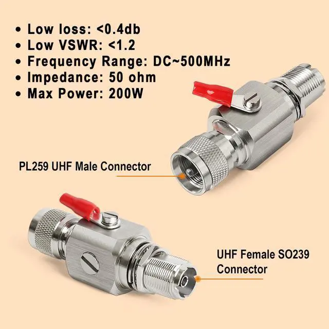 Alt view image 2 of 5 - XRDS-RF UHF Lightning Arrestor PL-259 Lightning Surge Protector PL259 Plug (UHF Male) to SO239 Socket (UHF Female) Bulkhead Arrestor for CB Ham Two-Way Radio Base Antennas