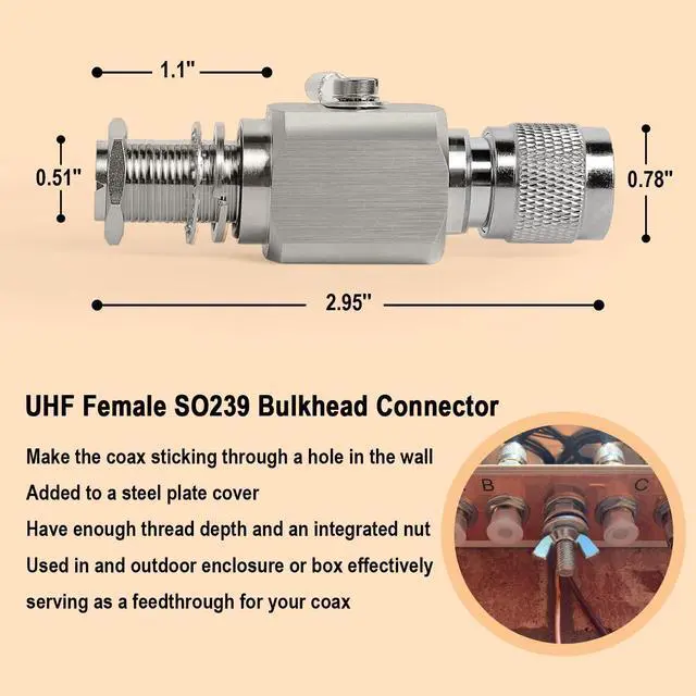 Alt view image 5 of 5 - XRDS-RF UHF Lightning Arrestor PL-259 Lightning Surge Protector PL259 Plug (UHF Male) to SO239 Socket (UHF Female) Bulkhead Arrestor for CB Ham Two-Way Radio Base Antennas