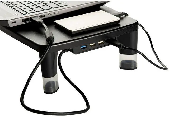 Alt view image 4 of 7 - Adjustable Monitor Stand with 4-Port USB Hub, Black, Great for Computer Monitors, Laptops, TVs, Speakers, Printers and More