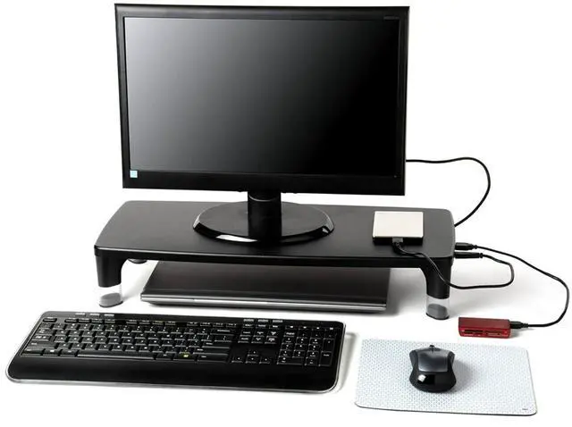 Alt view image 2 of 7 - Adjustable Monitor Stand with 4-Port USB Hub, Black, Great for Computer Monitors, Laptops, TVs, Speakers, Printers and More