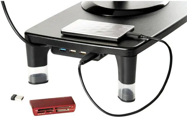 Alt view image 3 of 7 - Adjustable Monitor Stand with 4-Port USB Hub, Black, Great for Computer Monitors, Laptops, TVs, Speakers, Printers and More