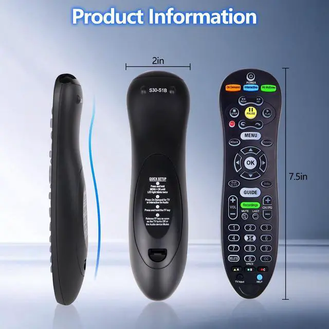 Alt view image 4 of 7 - S30-S1B Remote Control for AT&T U-Verse Receiver and TV | Compatible with AT&T U-Verse System Receiver Cable Boxes ISB7005 and ISB7000, with Backlit Function