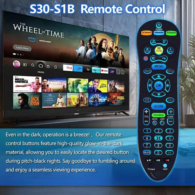 Alt view image 3 of 7 - S30-S1B Remote Control for AT&T U-Verse Receiver and TV | Compatible with AT&T U-Verse System Receiver Cable Boxes ISB7005 and ISB7000, with Backlit Function