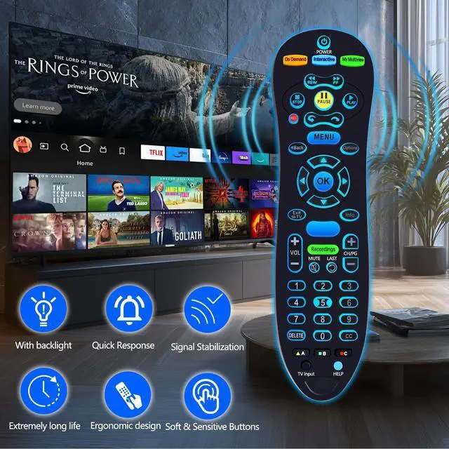 Alt view image 6 of 7 - S30-S1B Remote Control for AT&T U-Verse Receiver and TV | Compatible with AT&T U-Verse System Receiver Cable Boxes ISB7005 and ISB7000, with Backlit Function