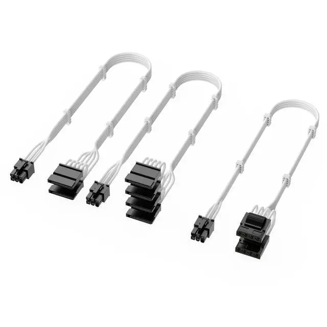 Alt view image 4 of 6 - X-Enlazar PSU Cable Kit for Thermaltake Power Supplies - 90-Degree Connectors, Individually Sleeved with Braiding & Combs, 16AWG Wire, 9-Piece Kit, Type-B PCIe GPU Connectors - White