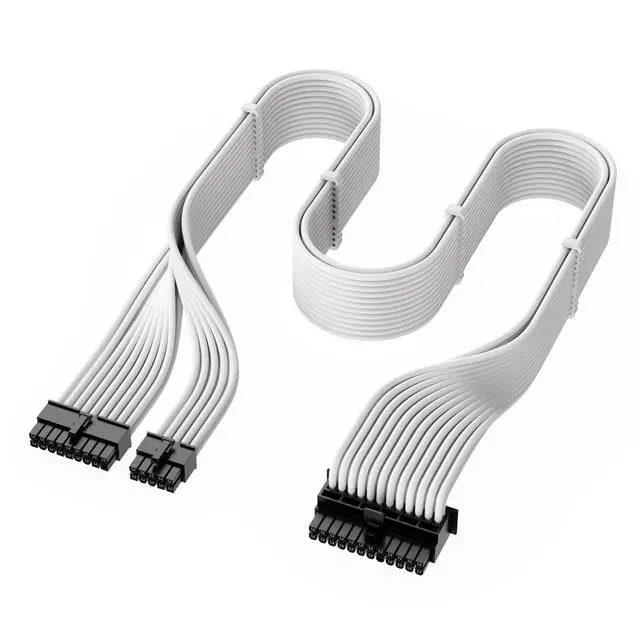 Alt view image 3 of 6 - X-Enlazar PSU Cable Kit for Thermaltake Power Supplies - 90-Degree Connectors, Individually Sleeved with Braiding & Combs, 16AWG Wire, 9-Piece Kit, Type-B PCIe GPU Connectors - White