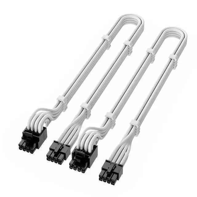 Alt view image 5 of 6 - X-Enlazar PSU Cable Kit for Thermaltake Power Supplies - 90-Degree Connectors, Individually Sleeved with Braiding & Combs, 16AWG Wire, 9-Piece Kit, Type-B PCIe GPU Connectors - White