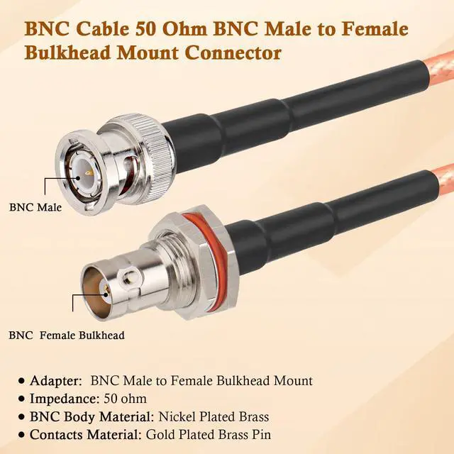 Alt view image 2 of 5 - BNC Cable 15FT, 50 Ohm BNC Male to Female Bulkhead Mount RG316 Coax for Wireless Microphone System Receiver CB Radio UHF VHF Ham Radio Amateur