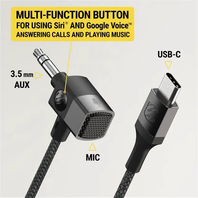 Alt view image 2 of 6 - CAUXMICB4-SP Hookup Premium USB-C to 3.5mm Auxiliary Jack Adapter, Braided Audio Cable with Built-in Mic and Relocation Dock for Convenient Placement and Hands-Free Phone Calls