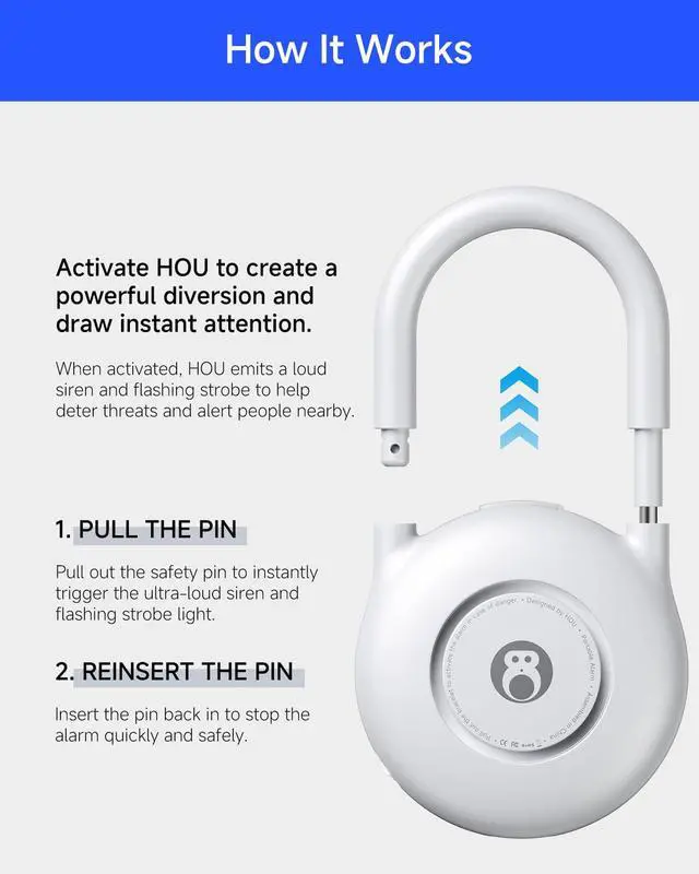 Alt view image 3 of 6 - 130dB Personal Alarms for Women USB-C Rechargeable Self Defense Alarm Keychain with Strobe Light Loud Personal Safety Alarm for Students & Jogging Safe for Seniors, White
