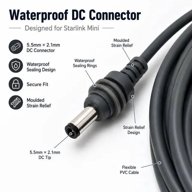 Alt view image 3 of 7 - Starlink Mini Power Cable Compatible, DC to DC Cable with Waterproof 5.5mm x 2.1mm Connector, 16AWG PVC Cord (22.9FT)