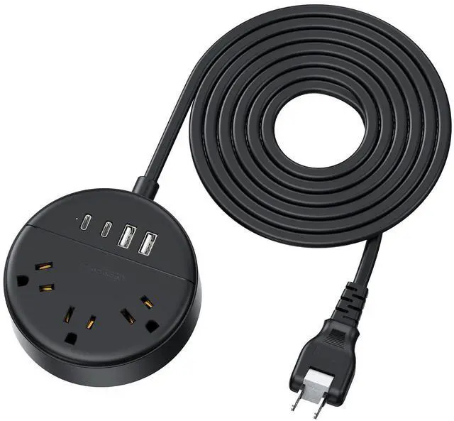 Main image of 2 Prong Power Strip with 10ft Extension Cord, 1875W/15A, 180° Rotating Plug, 2 Prong to 3 Prong Outlet Adapter, Wall Mountable, 3 AC Outlets & 2 USB A & 2 USB C, Ideal for Older House Office