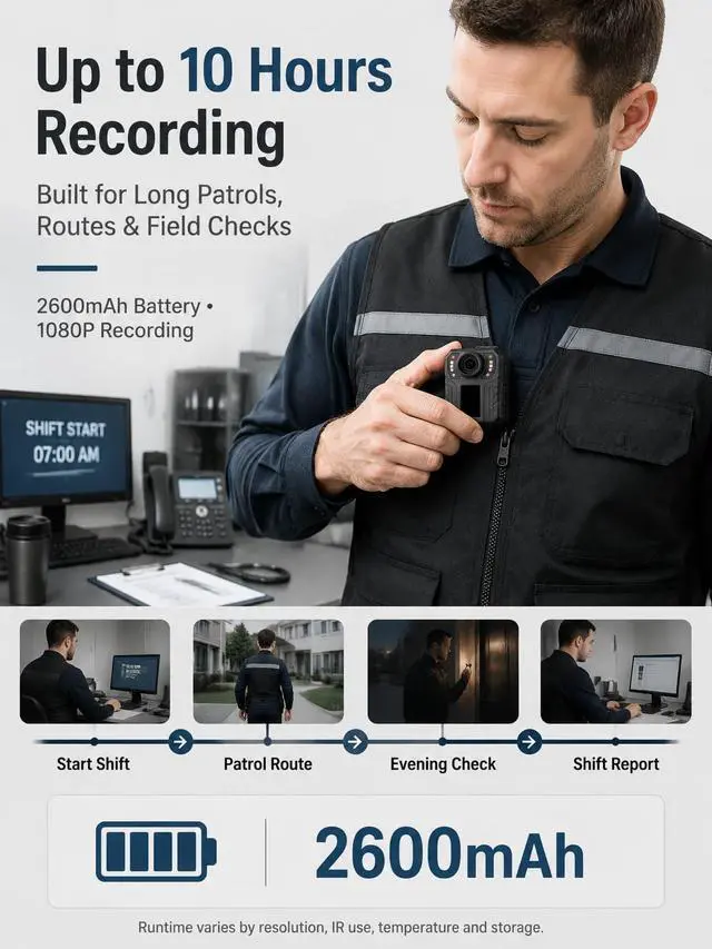 Alt view image 3 of 7 - 10 Hours Body Cameras with Audio and Video Recording, Real 1080P Body Cam for Security Guards, 2-Inch Screen Bodycam with Clear IR Night Vision, USB-C, 360° Clip