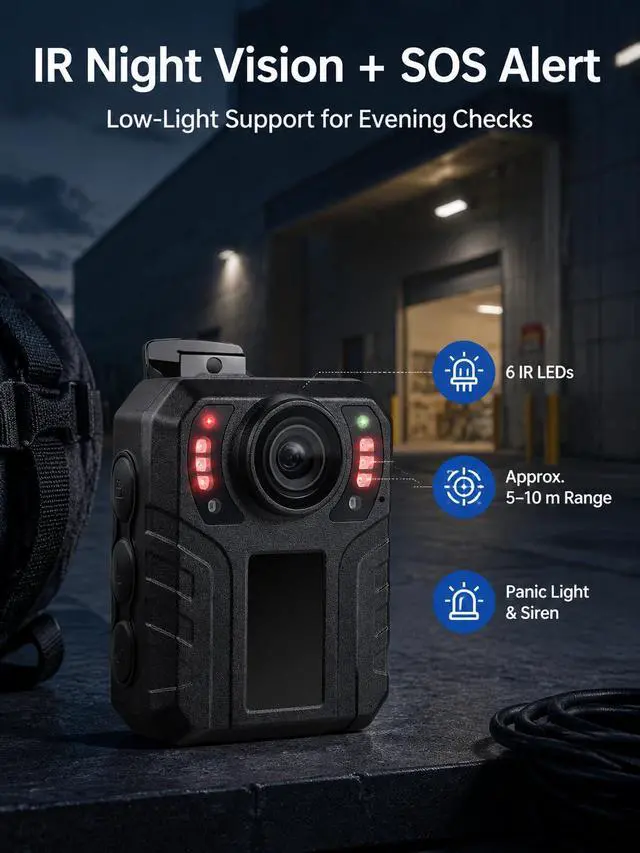 Alt view image 6 of 7 - 10 Hours Body Cameras with Audio and Video Recording, Real 1080P Body Cam for Security Guards, 2-Inch Screen Bodycam with Clear IR Night Vision, USB-C, 360° Clip