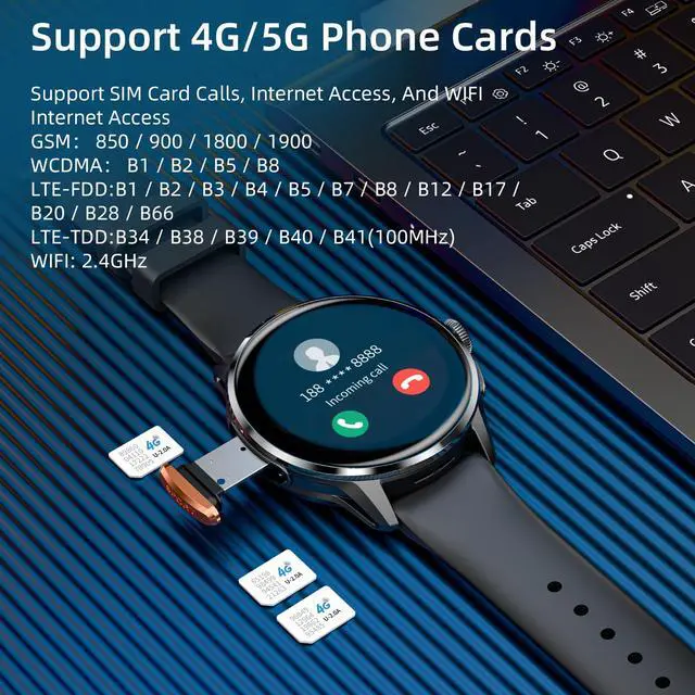 Alt view image 2 of 3 - 4G SIM Card Smart Watch,1.6" AMOLED 3GB+32GB Android Smartwatch with Rotating Camera WiFi GPS Fitness Activity Tracker Watch for Men Women (Black)