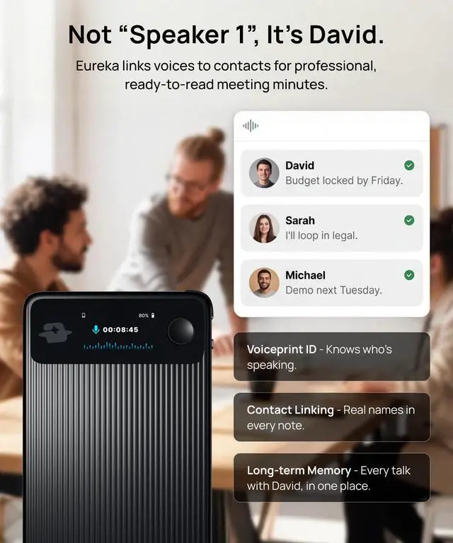 Alt view image 3 of 6 - 2.0 AI Voice Recorder with Transcription, AI Summary, 3 Modes, Speaker ID, Noise Reduction, 138 Languages, App Control, for Sudden Inspiration, Meetings, Calls, Lectures & More, Lite