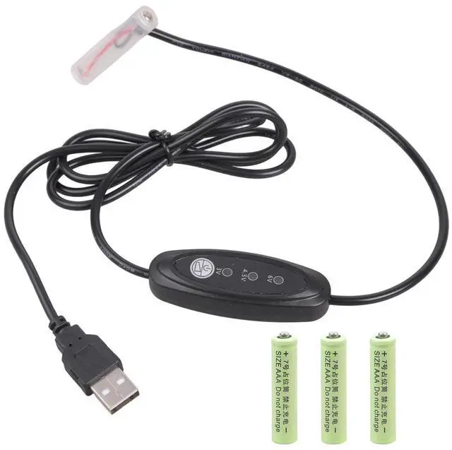 Main image of USB AAA Battery Eliminator Replace Kit, 5V 2A to 3V/4.5V/6V 3A Power Supply Converter 3 AAA Connect Cable, Power Adapter for AAA Battery