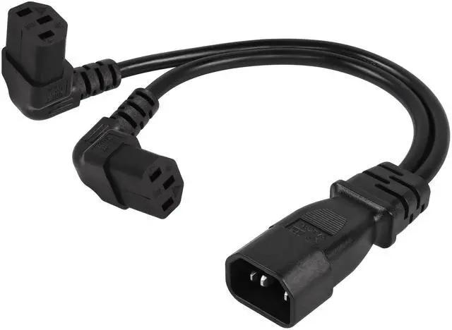 Main image of 1FT C14 to 2 x C13 Y Splitter Extension Power Cable, UPS Server IEC 320 C14 Male to Up Angle Dual C13 Female Power Cord(c14-2c13u)