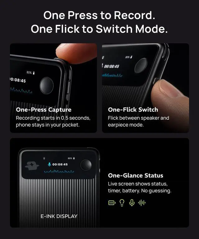 Alt view image 5 of 6 - 2.0 AI Voice Recorder with Transcription, AI Summary, 3 Modes, Speaker ID, Noise Reduction, 138 Languages, App Control, for Sudden Inspiration, Meetings, Calls, Lectures & More, Lite