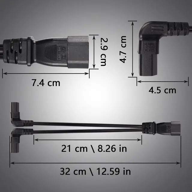 Alt view image 5 of 6 - 1FT C14 to 2 x C13 Y Splitter Extension Power Cable, UPS Server IEC 320 C14 Male to Up Angle Dual C13 Female Power Cord(c14-2c13u)