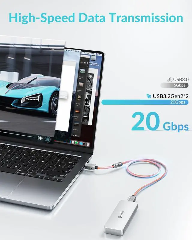 Alt view image 2 of 6 - 240W USB C to USB C Cable, Zine Alloy, 20Gbps, 6.6ft, Orange