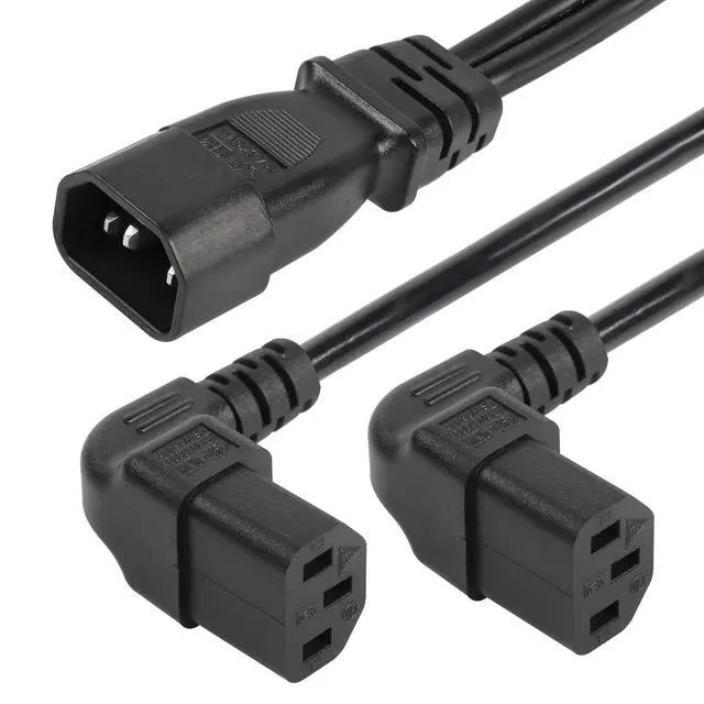 Alt view image 6 of 6 - 1FT C14 to 2 x C13 Y Splitter Extension Power Cable, UPS Server IEC 320 C14 Male to Up Angle Dual C13 Female Power Cord(c14-2c13u)