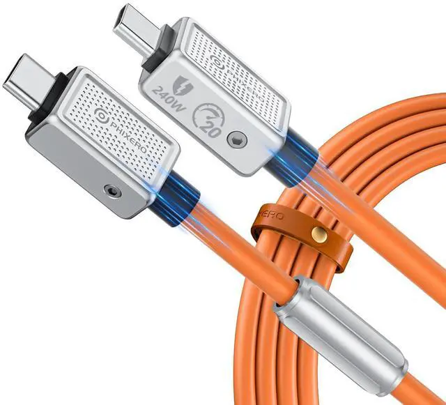 Main image of 240W USB C to USB C Cable, Zine Alloy, 20Gbps, 6.6ft, Orange