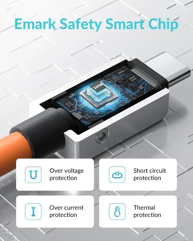 Alt view image 6 of 6 - 240W USB C to USB C Cable, Zine Alloy, 20Gbps, 6.6ft, Orange
