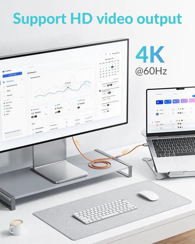 Alt view image 3 of 6 - 240W USB C to USB C Cable, Zine Alloy, 20Gbps, 6.6ft, Orange